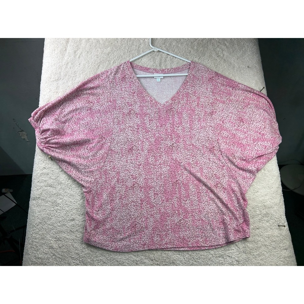 LuLaRoe Women's Top 2XL Pink Patterned V-Neck Dolman Sleeve